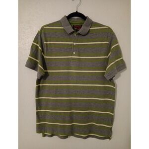 Cremieux Men's  Polo  Premium Denim  Sz. L Gray /Green & Yellow Spripes Buttons